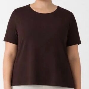 Eileen Fisher Viscose Jersey Chocolate Brown Jewel Neck Top Size 1X